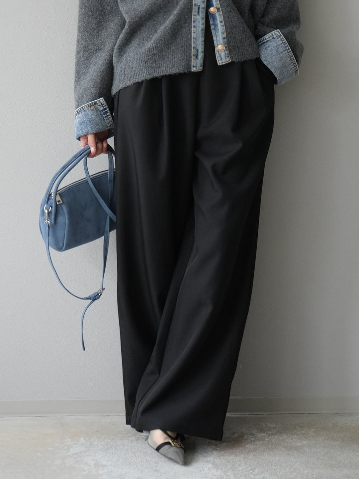 [予約]エステルタックワイドパンツ/ブラック