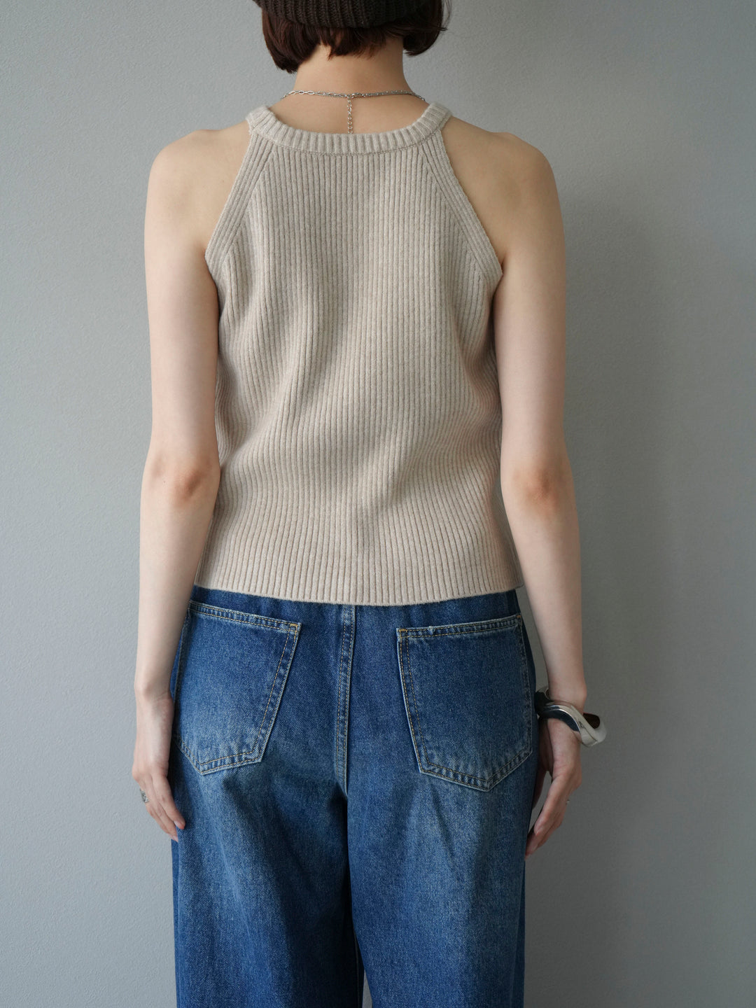 [予約]リブニットアメスリタンクトップ/ベージュ