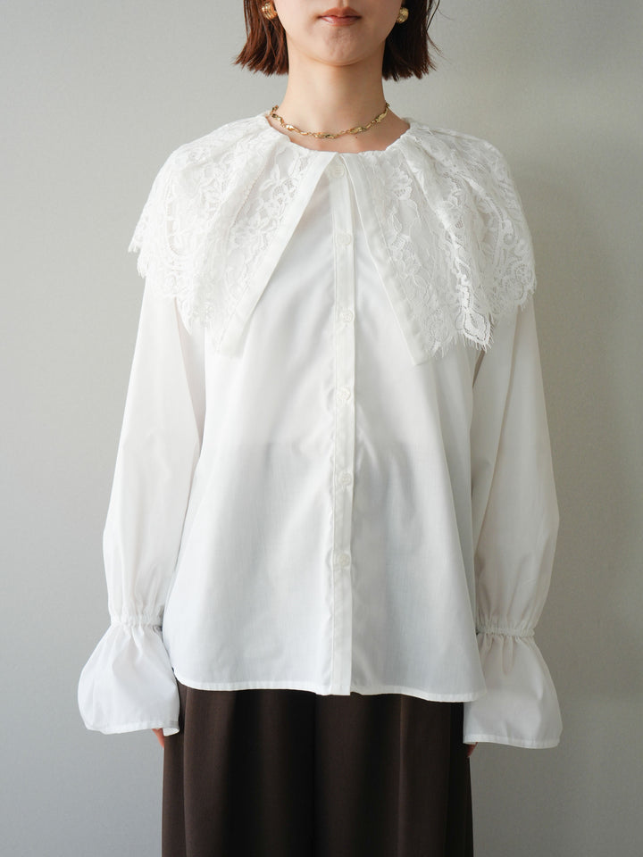 [予約]ビッグレースカラーブラウス/white