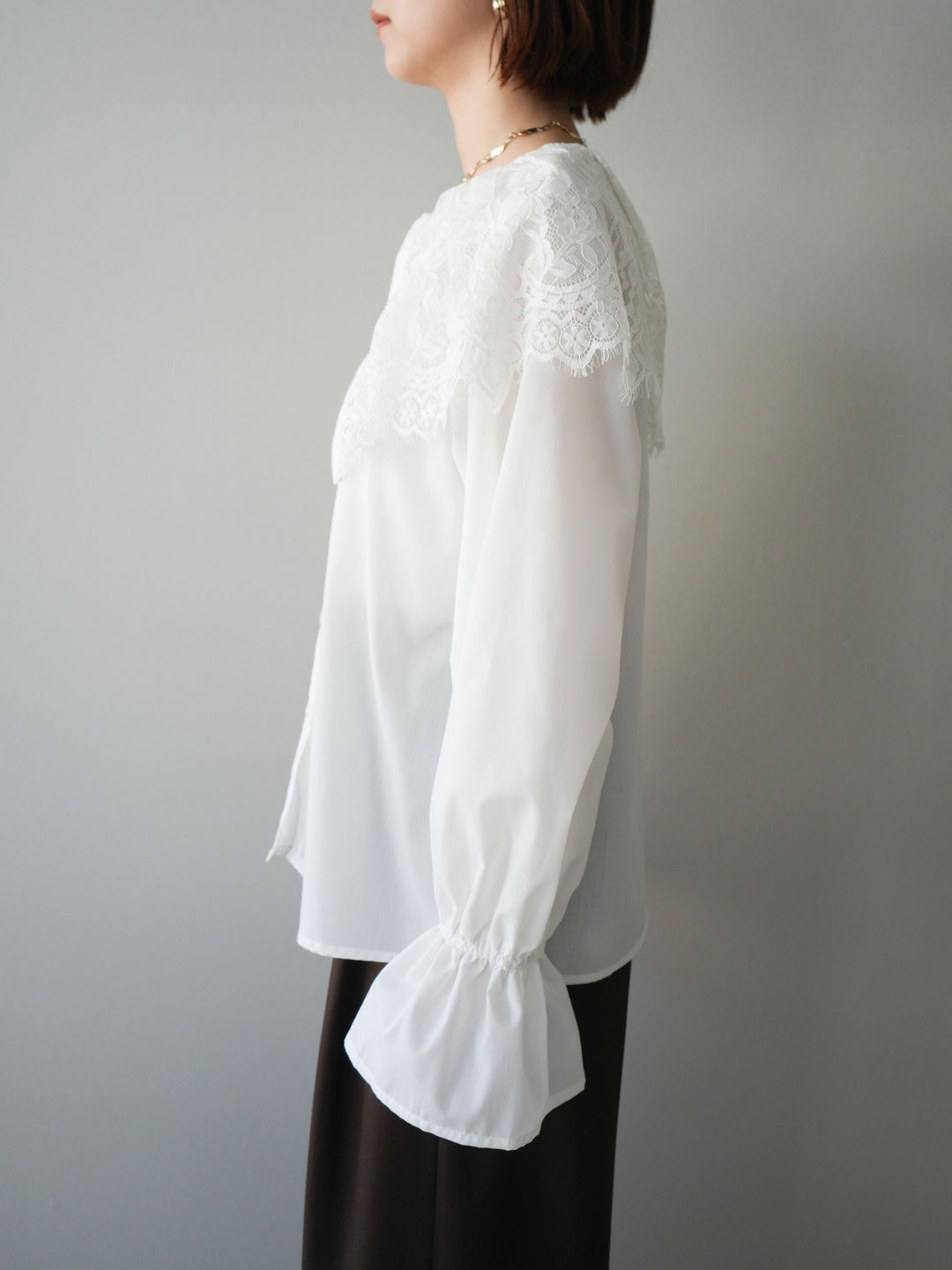 [予約]ビッグレースカラーブラウス/white