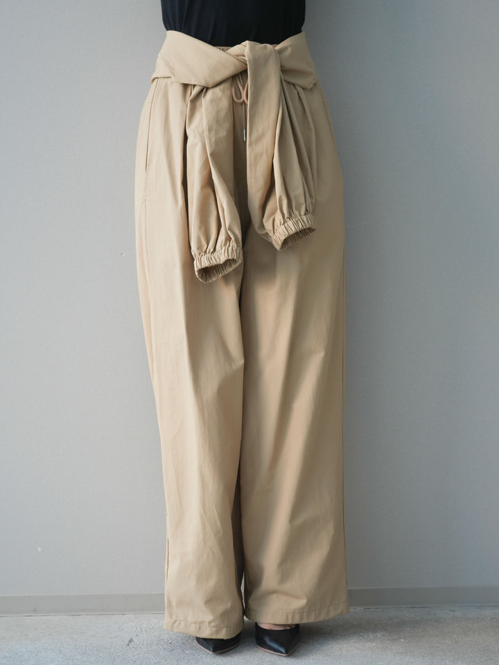 [予約]ウエスト巻きデザインドロストコットンナイロンパンツ/beige