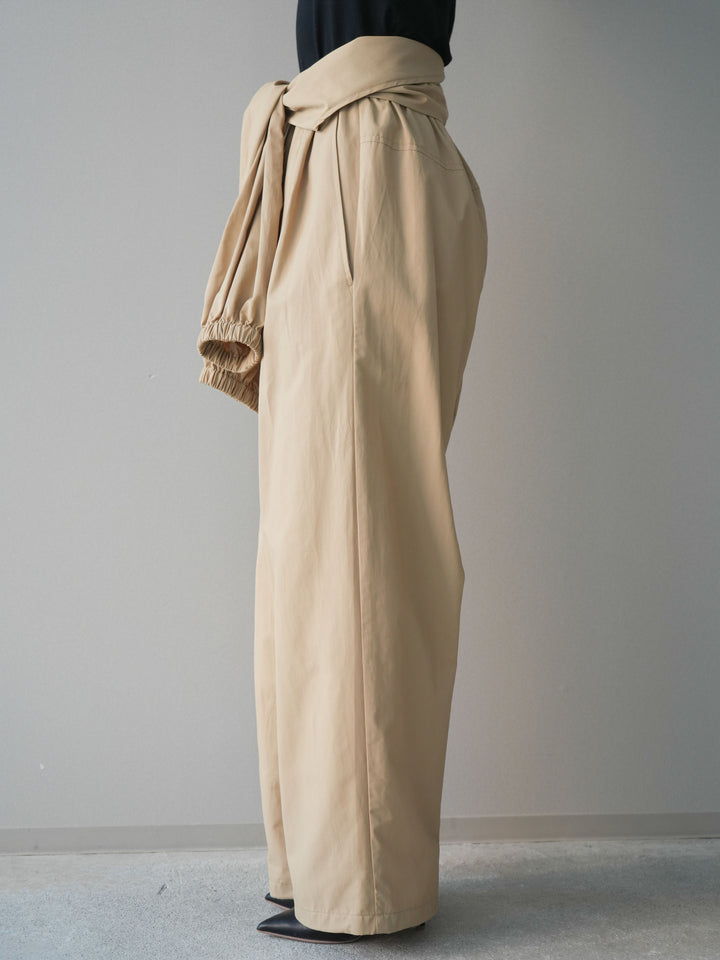 [予約]ウエスト巻きデザインドロストコットンナイロンパンツ/beige