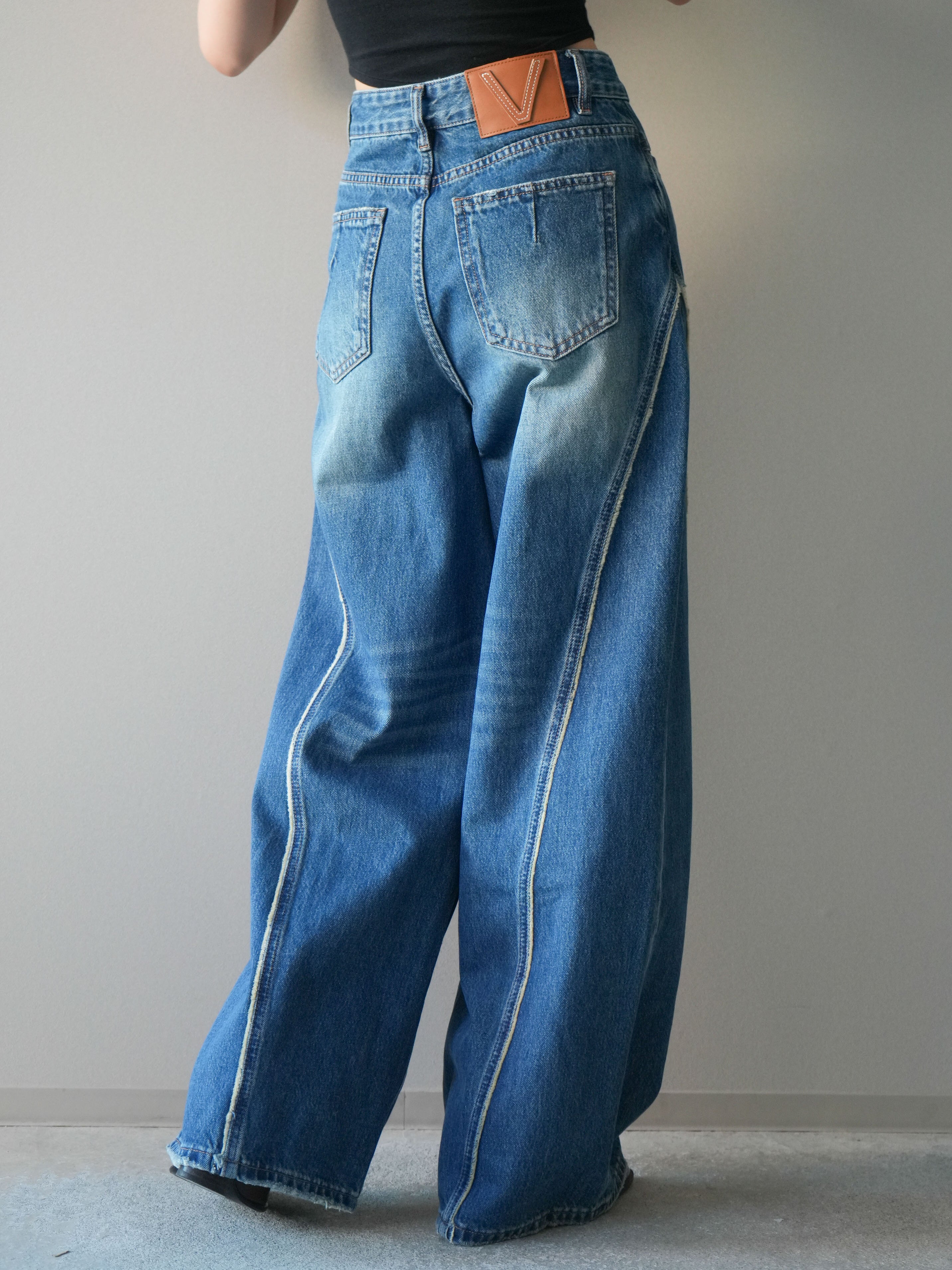 予約]サイドフリンジワイドデニムパンツ/navy – Lumier