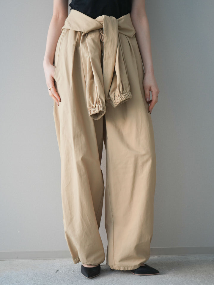 [予約]ウエスト巻きデザインドロストコットンナイロンパンツ/beige