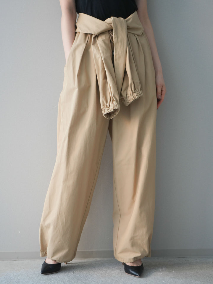 [予約]ウエスト巻きデザインドロストコットンナイロンパンツ/beige