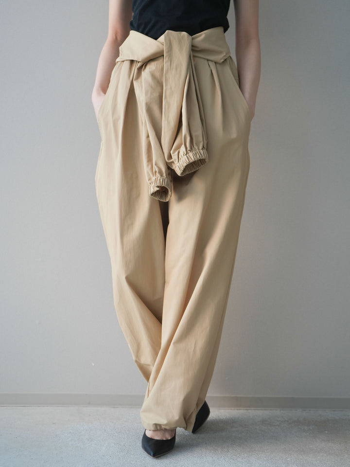 [予約]ウエスト巻きデザインドロストコットンナイロンパンツ/beige