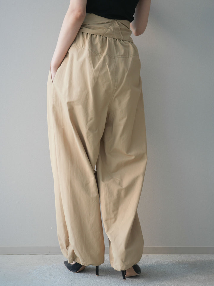 [予約]ウエスト巻きデザインドロストコットンナイロンパンツ/beige