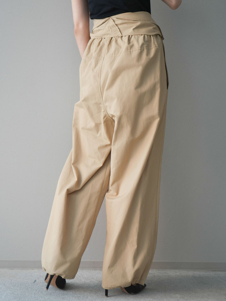 [予約]ウエスト巻きデザインドロストコットンナイロンパンツ/beige
