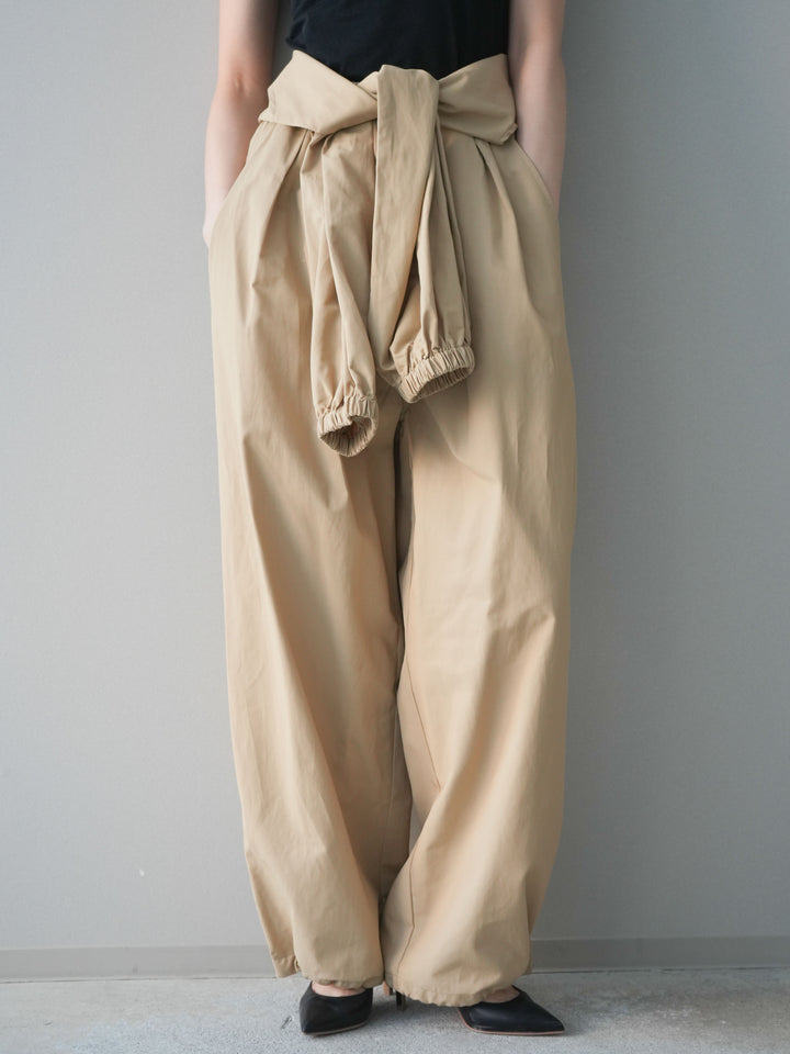 [予約]ウエスト巻きデザインドロストコットンナイロンパンツ/beige