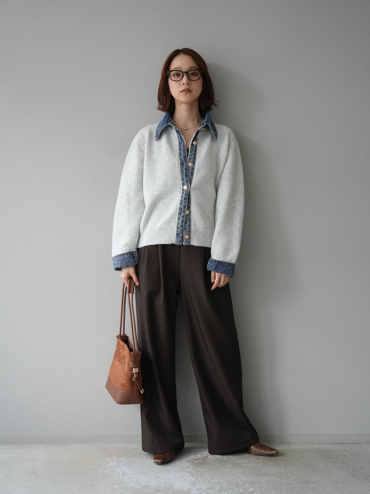 [予約]エステルタックワイドパンツ/ブラウン