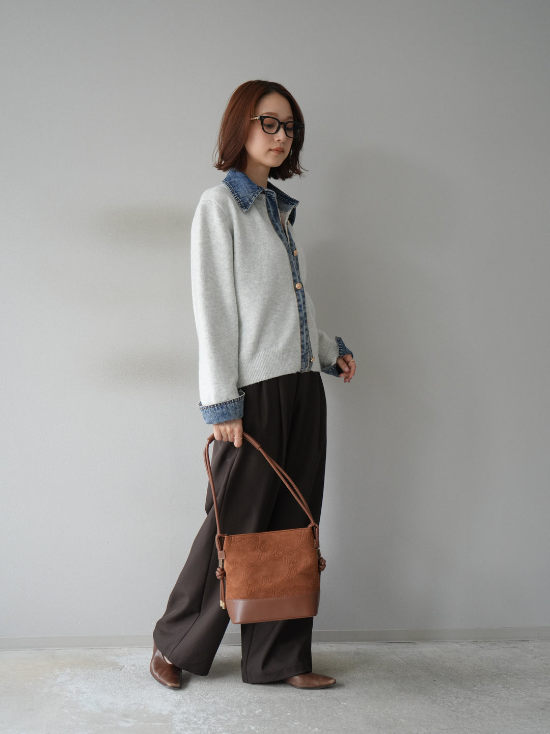 [予約]エステルタックワイドパンツ/ブラウン