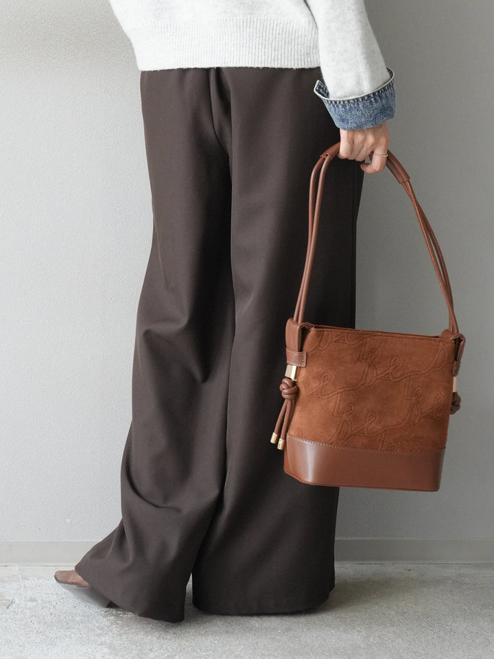 [予約]エステルタックワイドパンツ/ブラウン