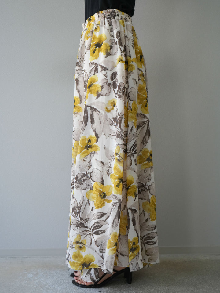 [予約]フラワープリントボリュームフレアスカート/イエロー
