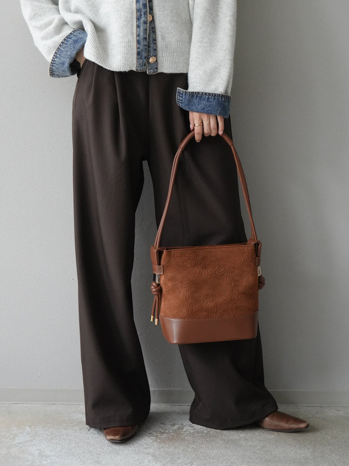 [予約]エステルタックワイドパンツ/ブラウン