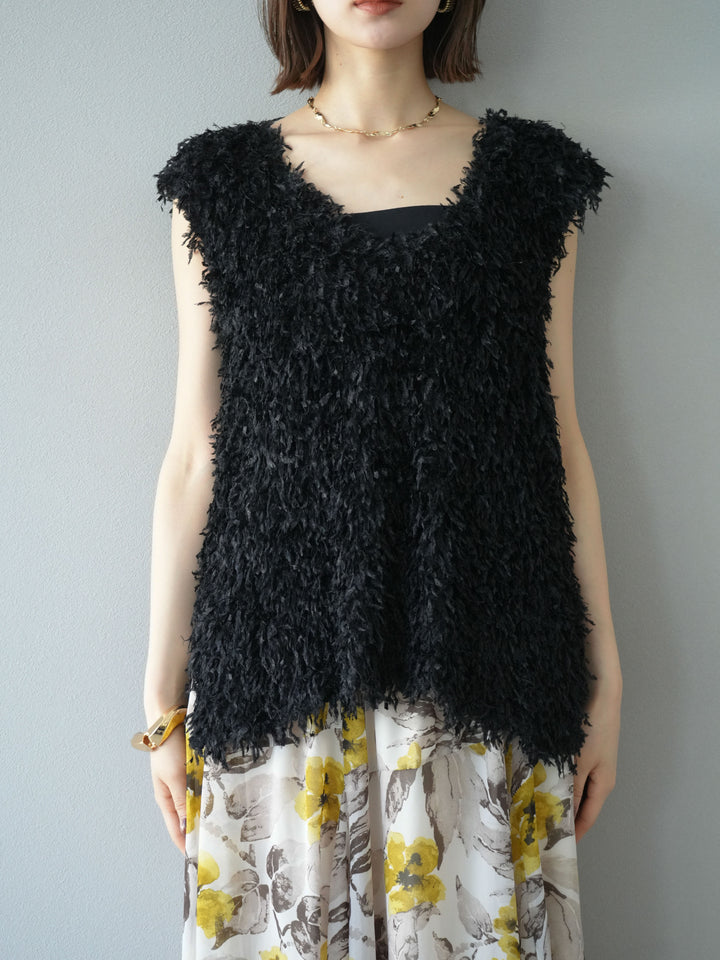 [予約]フェザーVネックベスト/ブラック