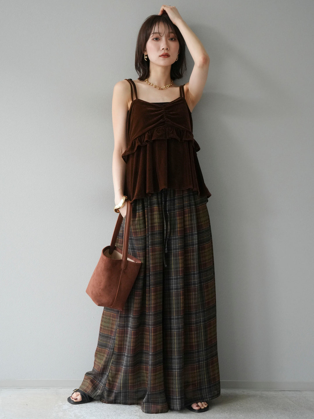 [予約]ベロアフリルビスチェ/ブラウン