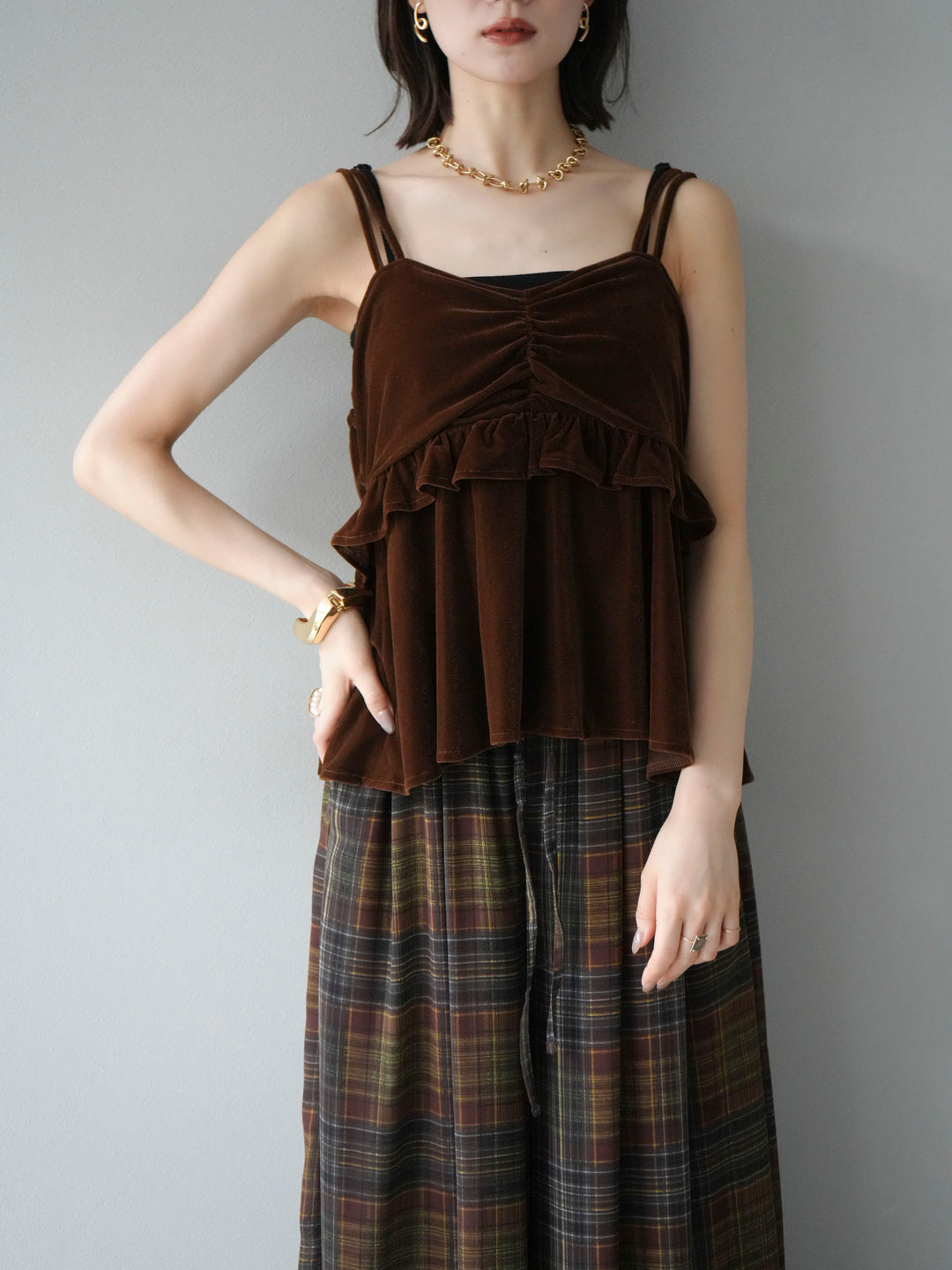 [予約]ベロアフリルビスチェ/ブラウン