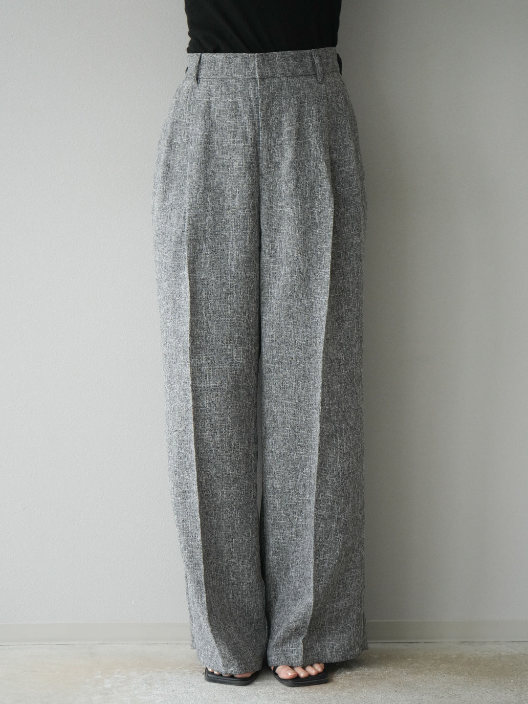 [預購] 混合粗花呢褶襉褲/黑色