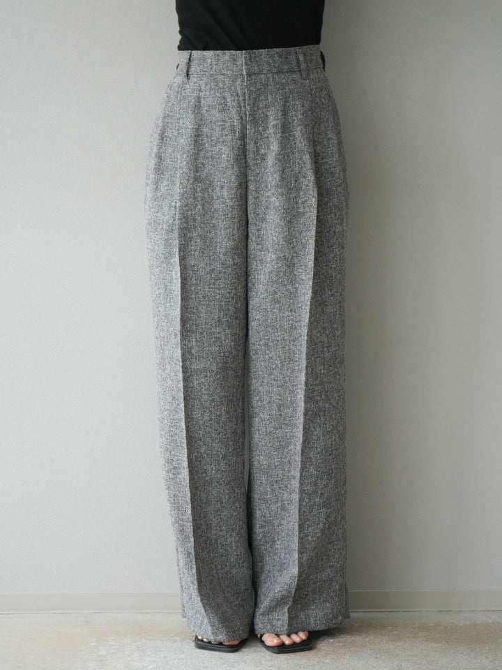 [預購] 混合粗花呢褶襉褲/黑色