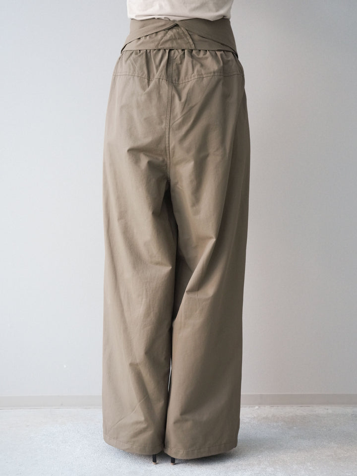 [予約]ウエスト巻きデザインドロストコットンナイロンパンツ/brown
