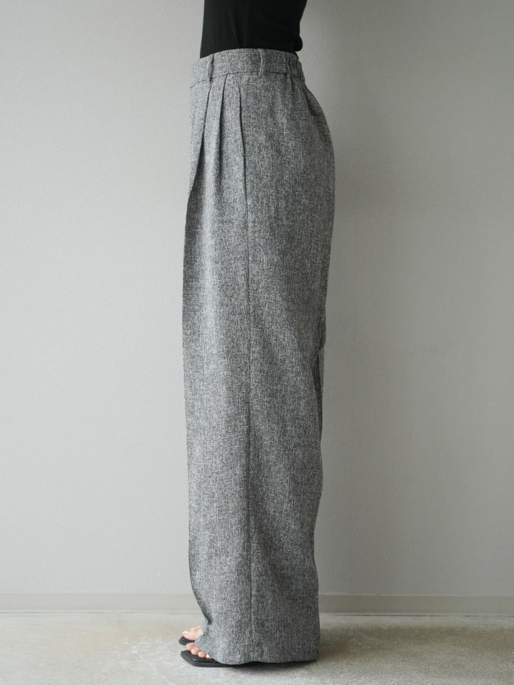 [預購] 混合粗花呢褶襉褲/黑色