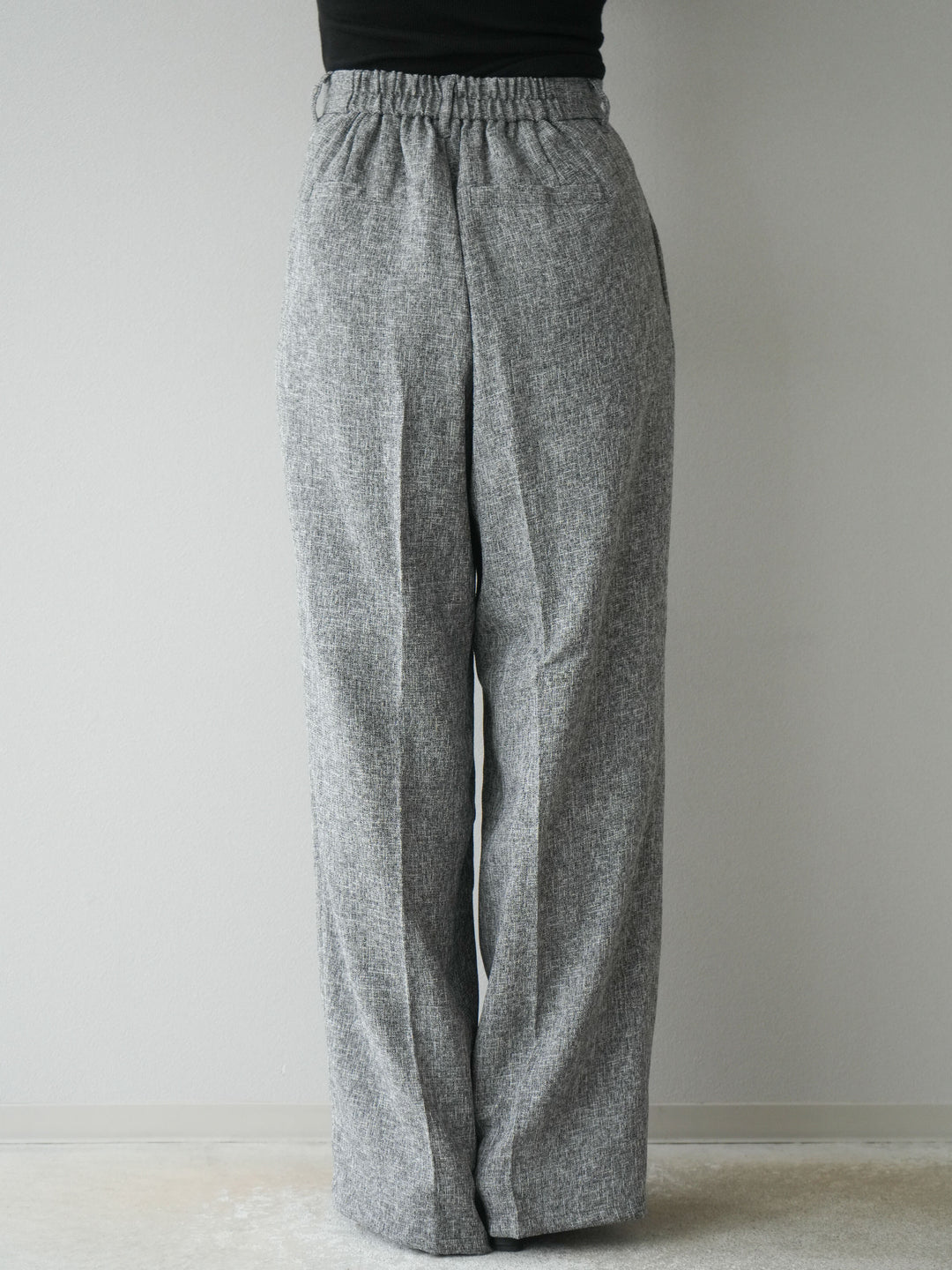 [預購] 混合粗花呢褶襉褲/黑色