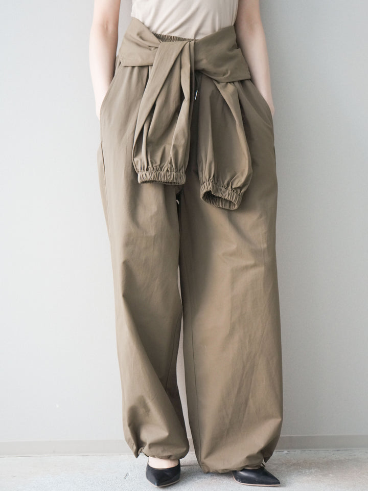 [予約]ウエスト巻きデザインドロストコットンナイロンパンツ/brown