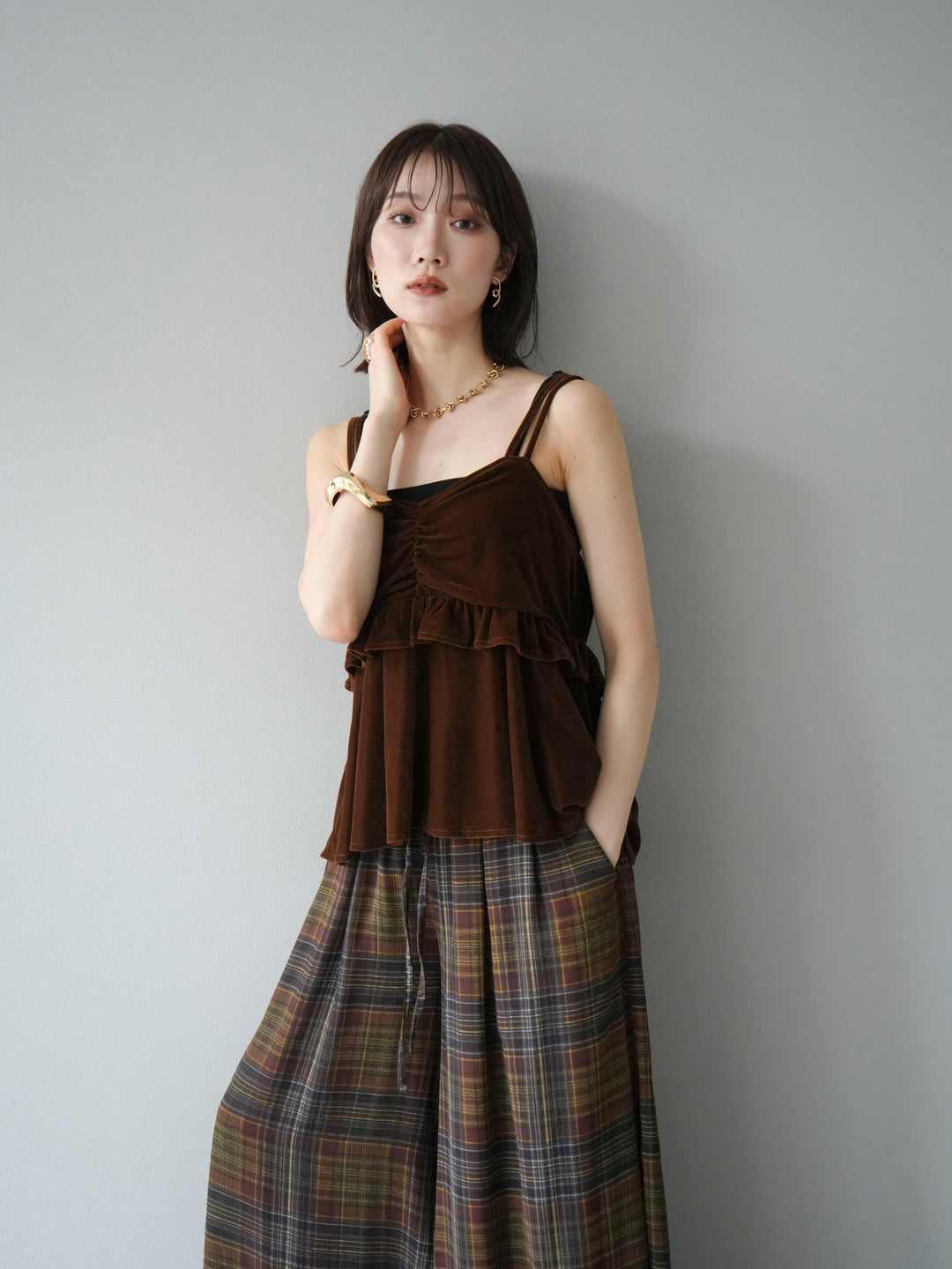 [予約]ベロアフリルビスチェ/ブラウン