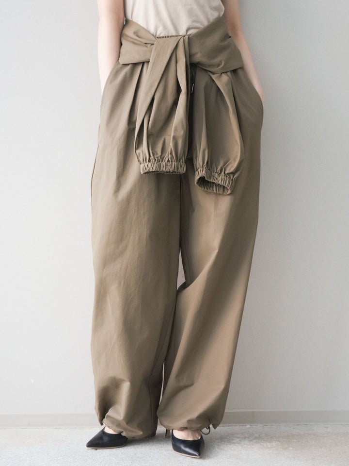 [予約]ウエスト巻きデザインドロストコットンナイロンパンツ/brown