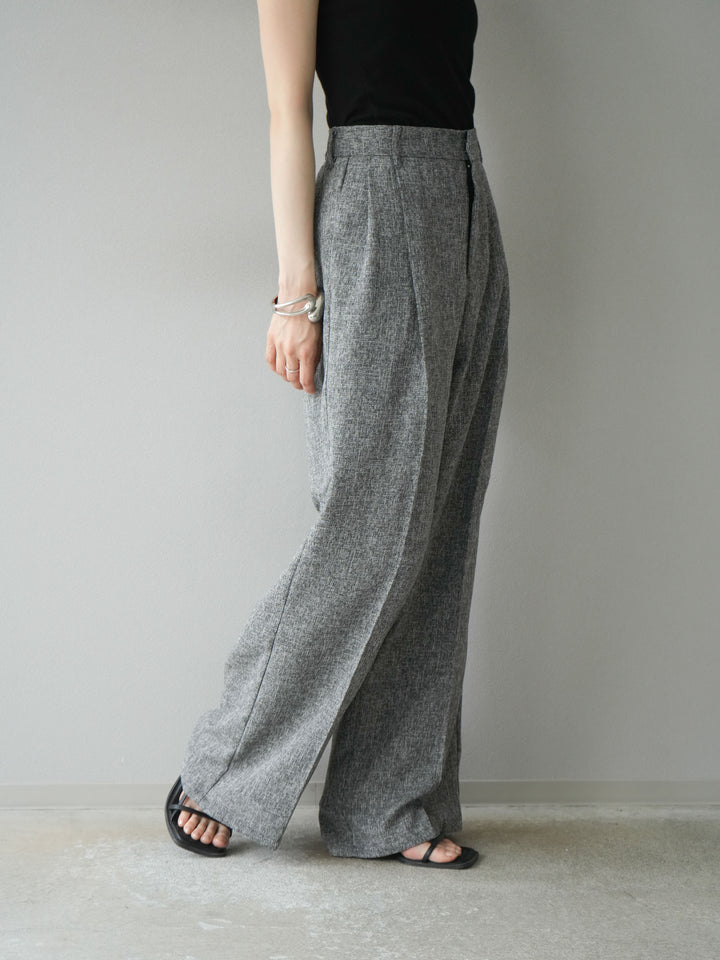 [預購] 混合粗花呢褶襉褲/黑色