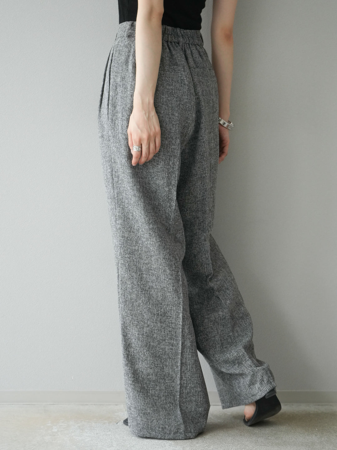 [預購] 混合粗花呢褶襉褲/黑色