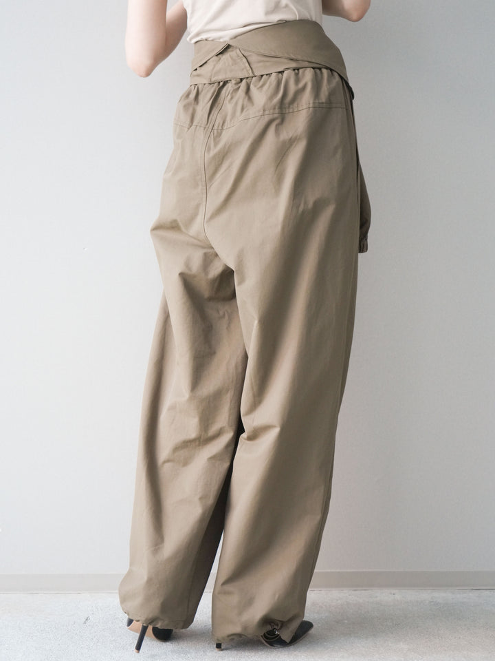 [予約]ウエスト巻きデザインドロストコットンナイロンパンツ/brown