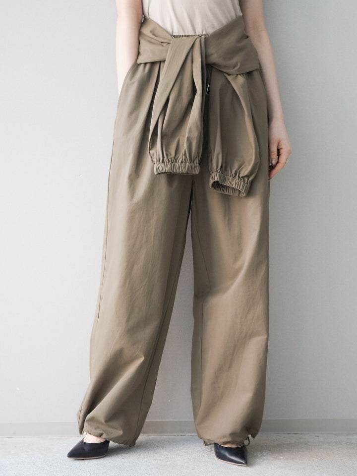 [予約]ウエスト巻きデザインドロストコットンナイロンパンツ/brown