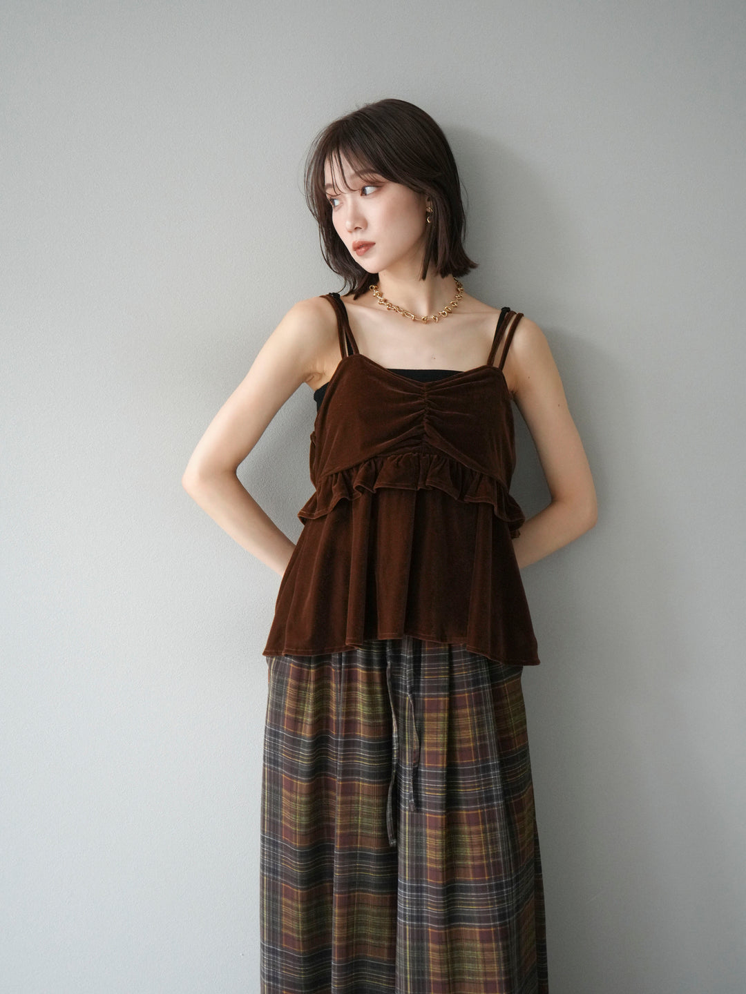 [予約]ベロアフリルビスチェ/ブラウン