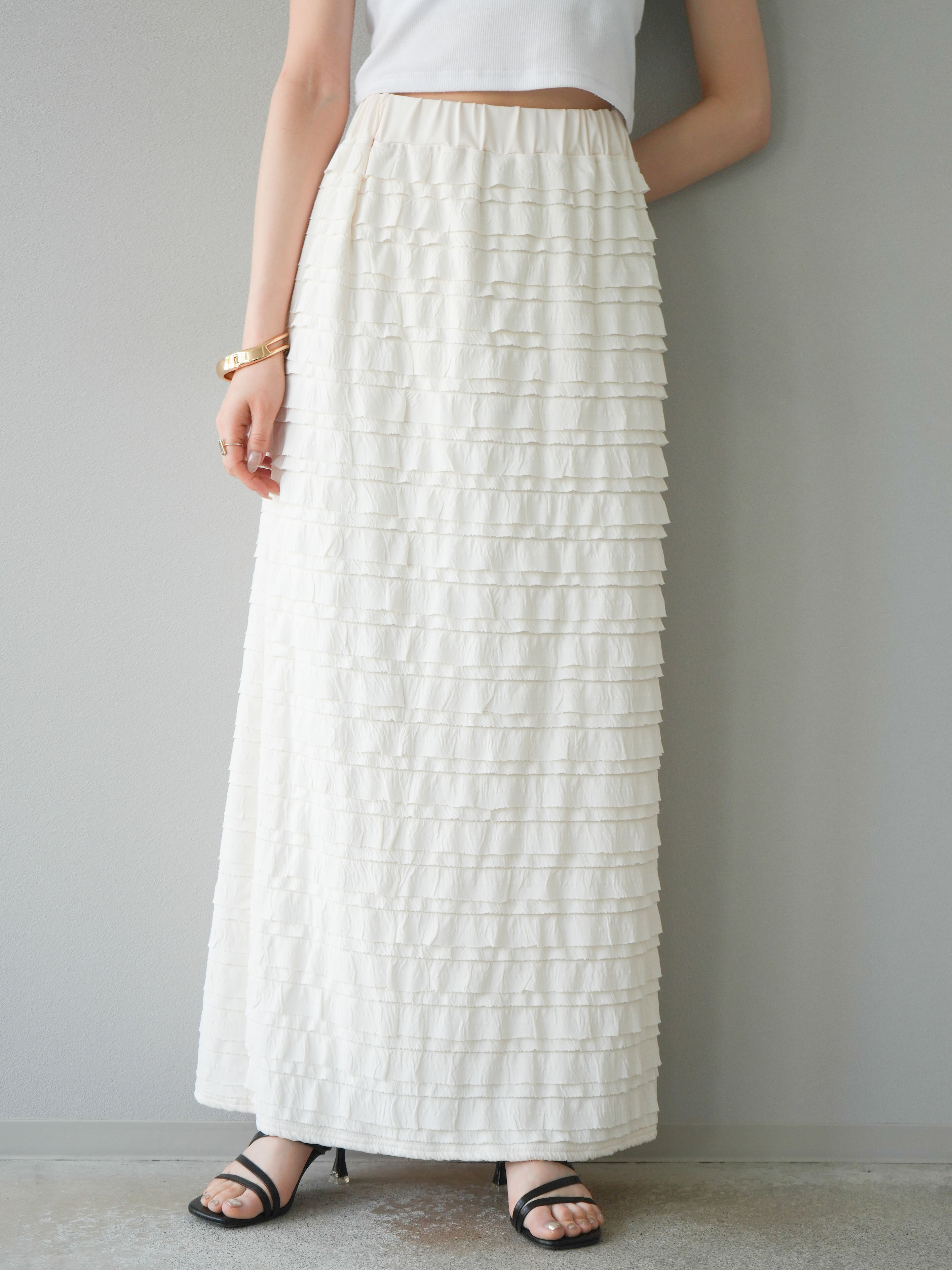 リージャ ホワイト メッシュ フリル スカートXS 予約]カットフリルスカート/アイボリー – Lumier