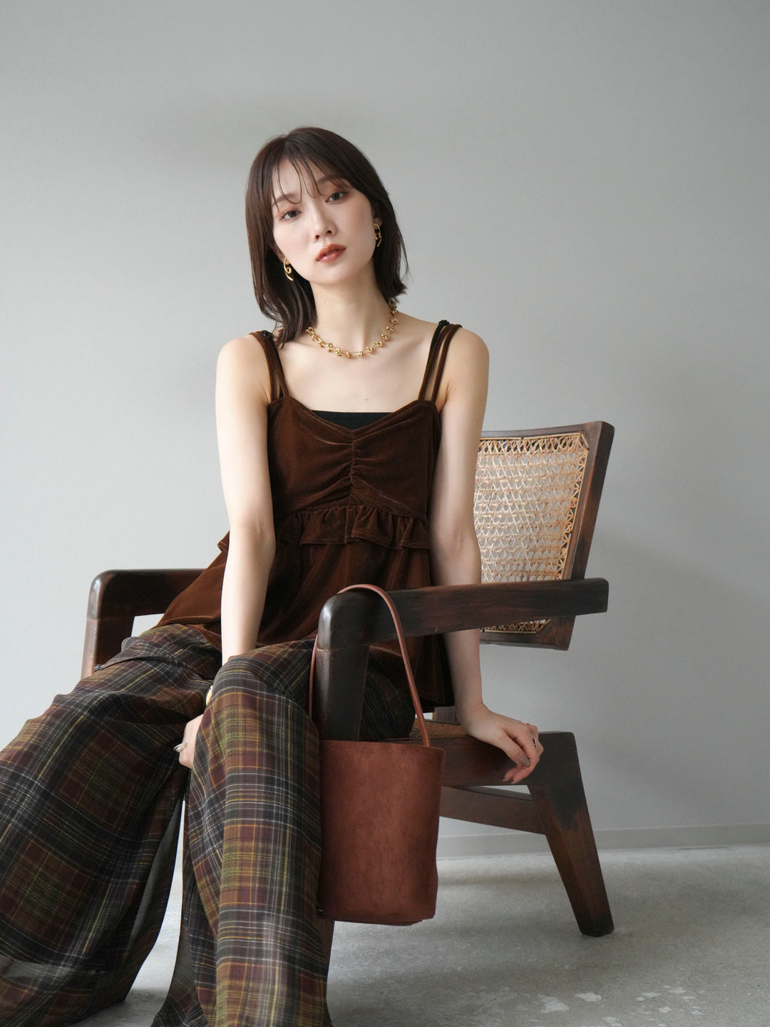 [予約]ベロアフリルビスチェ/ブラウン