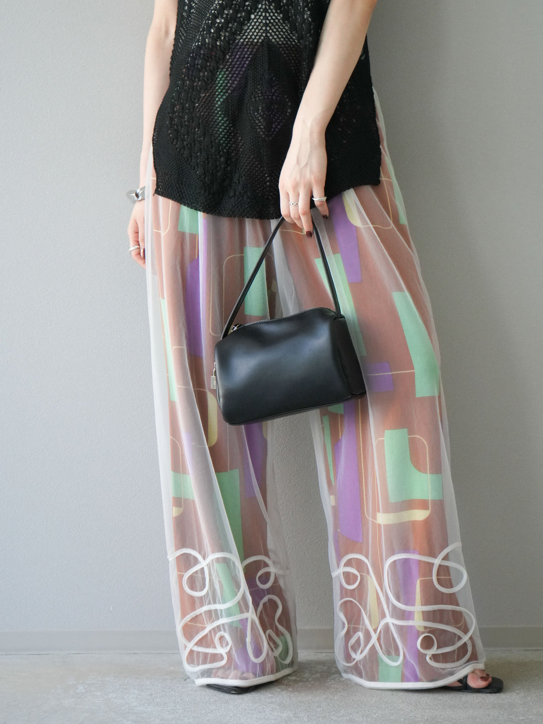 [予約]コード刺繍チュールレイヤードパンツ/オフ