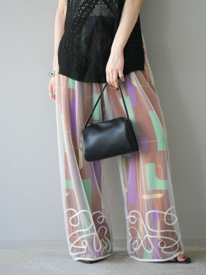 [予約]コード刺繍チュールレイヤードパンツ/オフ