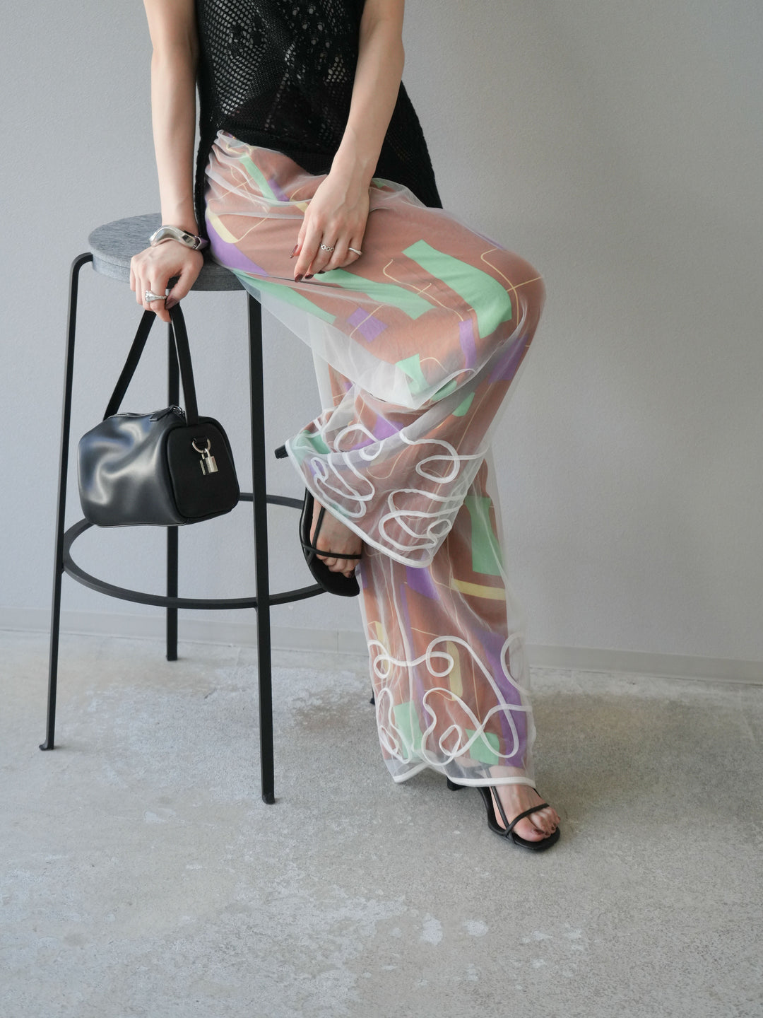 [予約]コード刺繍チュールレイヤードパンツ/オフ