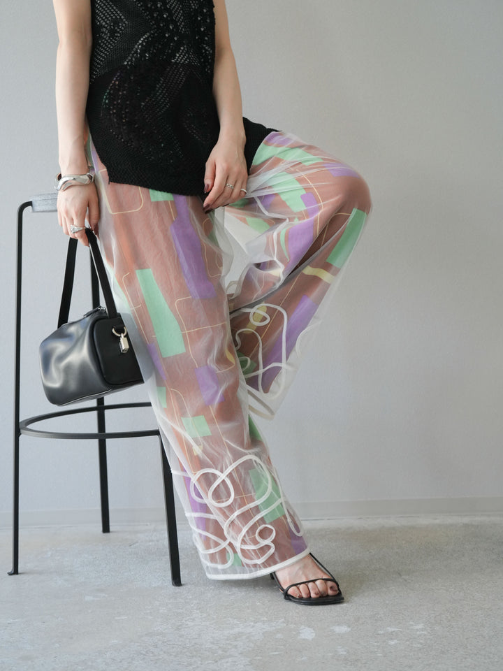 [予約]コード刺繍チュールレイヤードパンツ/オフ