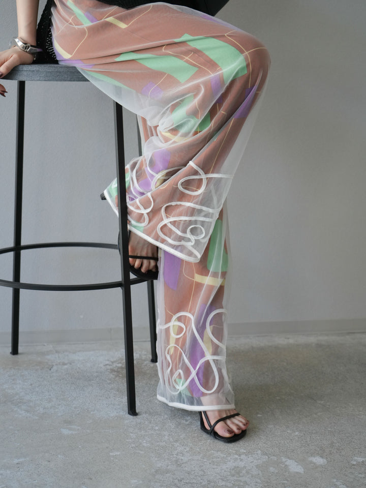 [予約]コード刺繍チュールレイヤードパンツ/オフ