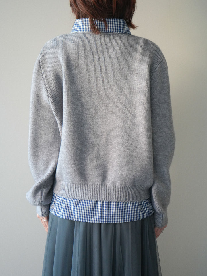 [予約]チェックシャツ襟ニットカーディガン/gray