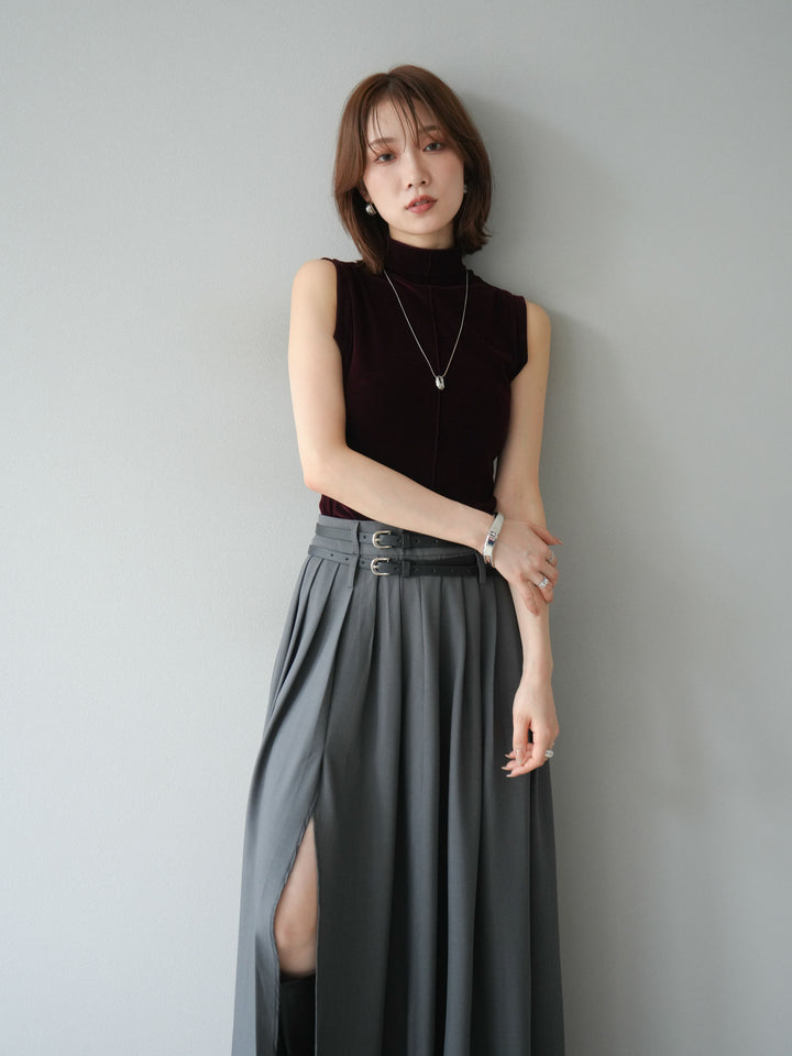 [SET]シアーベロアプチネックノースリーブトップス+選べるアクセセット(2set)