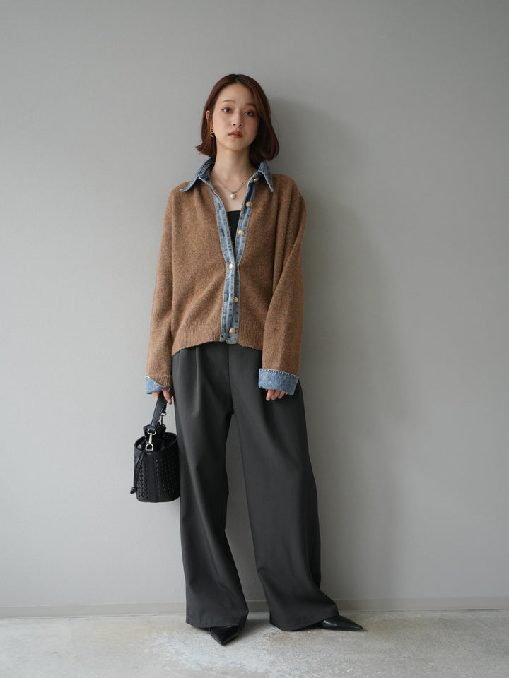 [予約]エステルタックワイドパンツ/チャコール