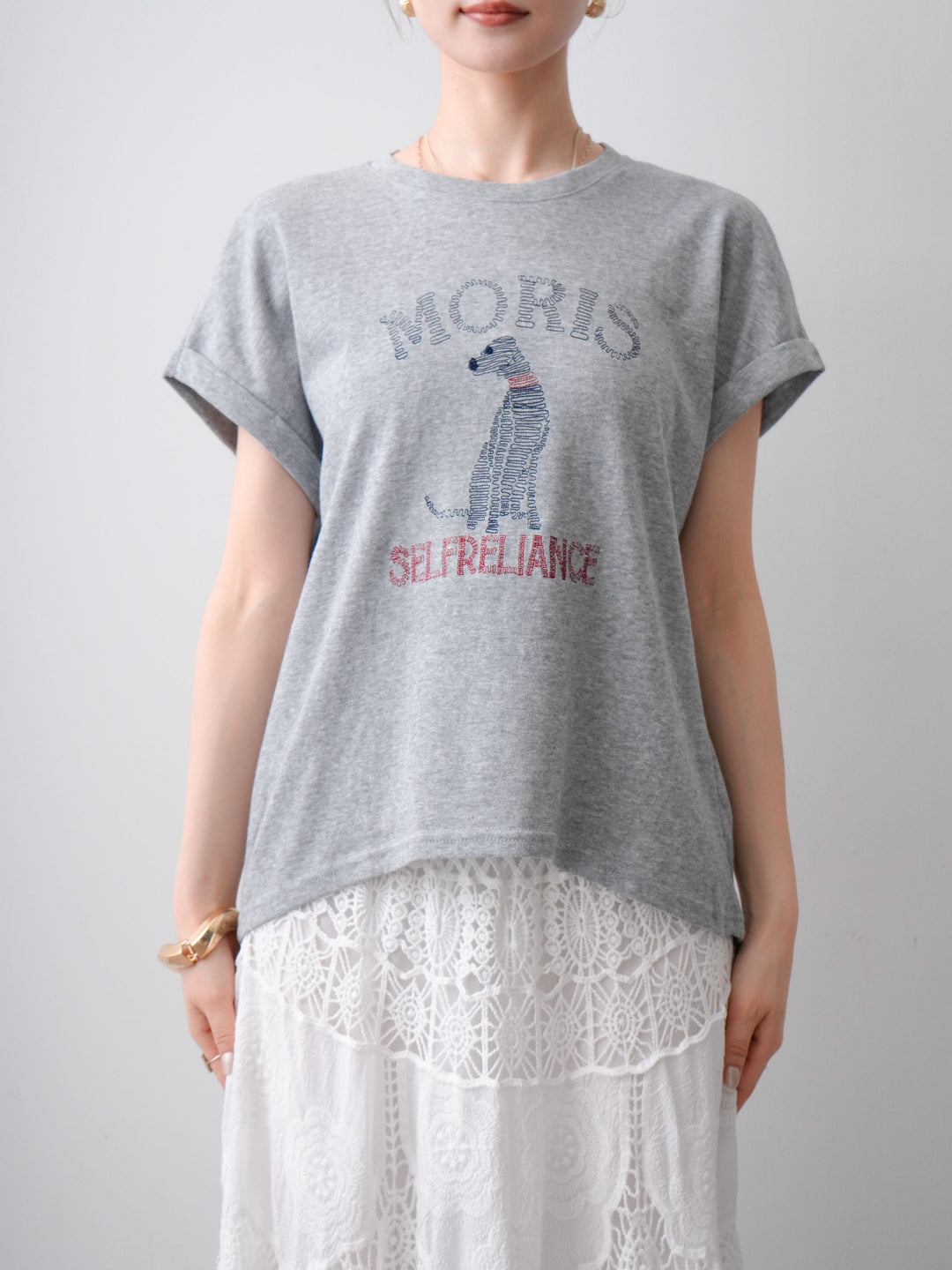[予約]ドッグエンブロイダリーTEE/gray
