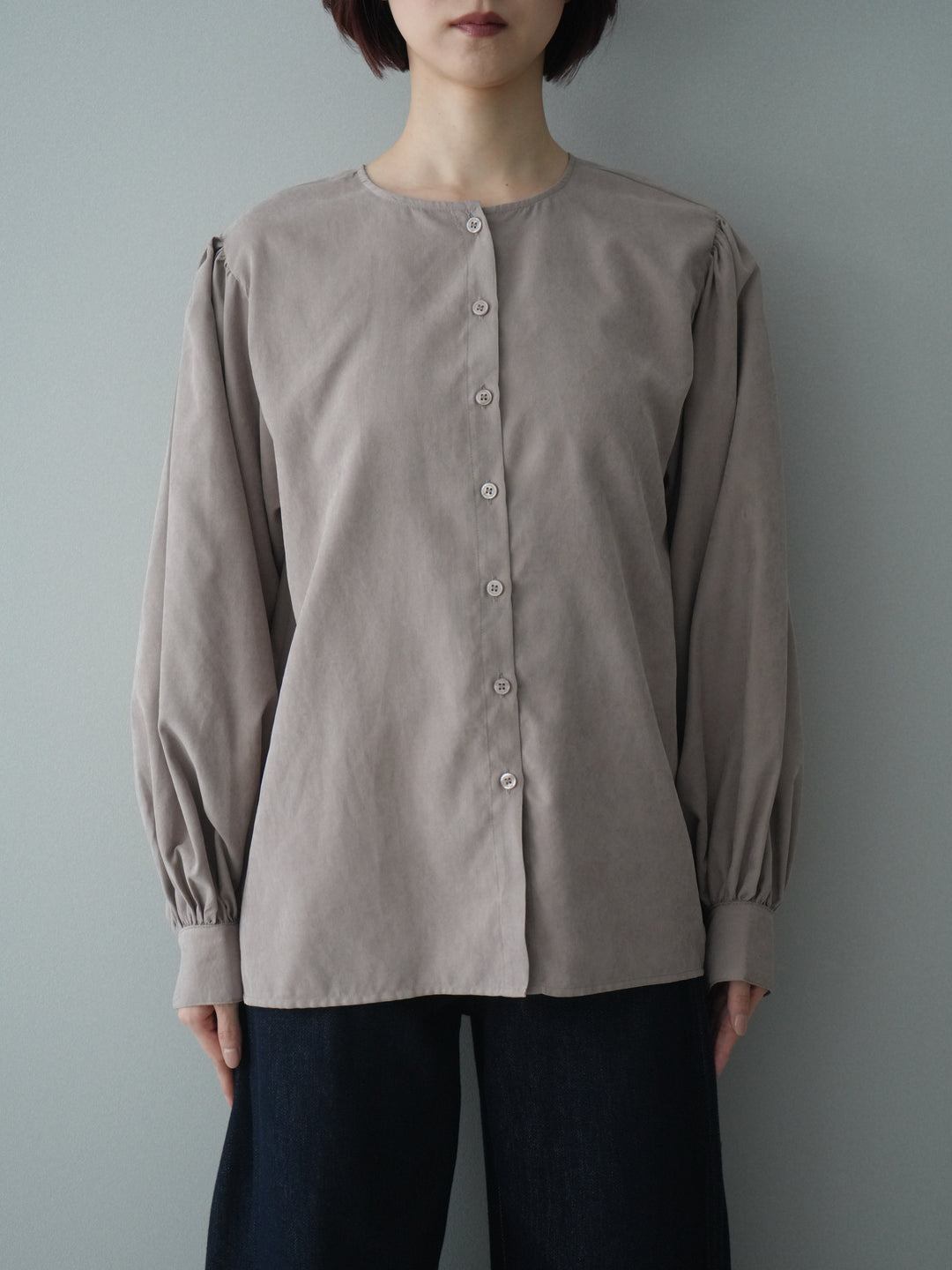 [予約]2WAYピーチスキンボリュームスリーブブラウス/mocha