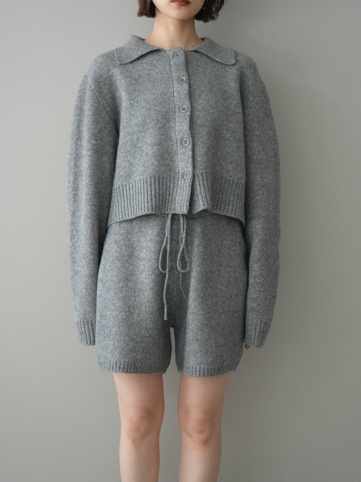[予約]メランジニット襟付きクロップドカーディガン/gray