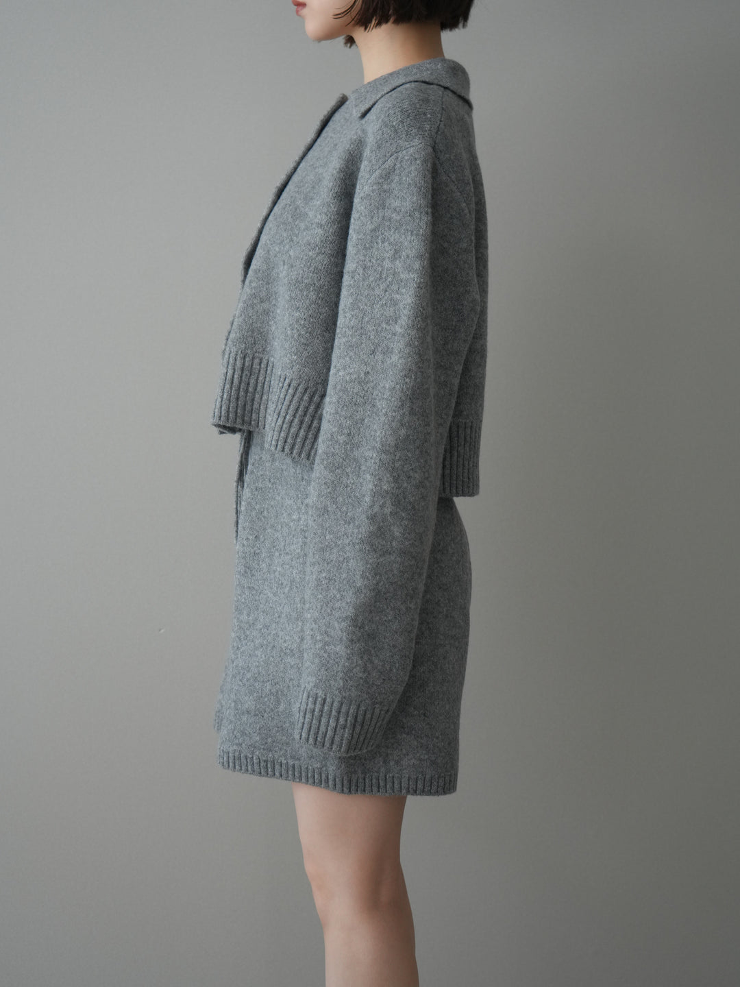 [予約]メランジニット襟付きクロップドカーディガン/gray