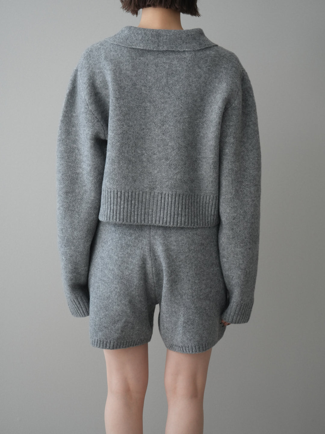 [予約]メランジニット襟付きクロップドカーディガン/gray