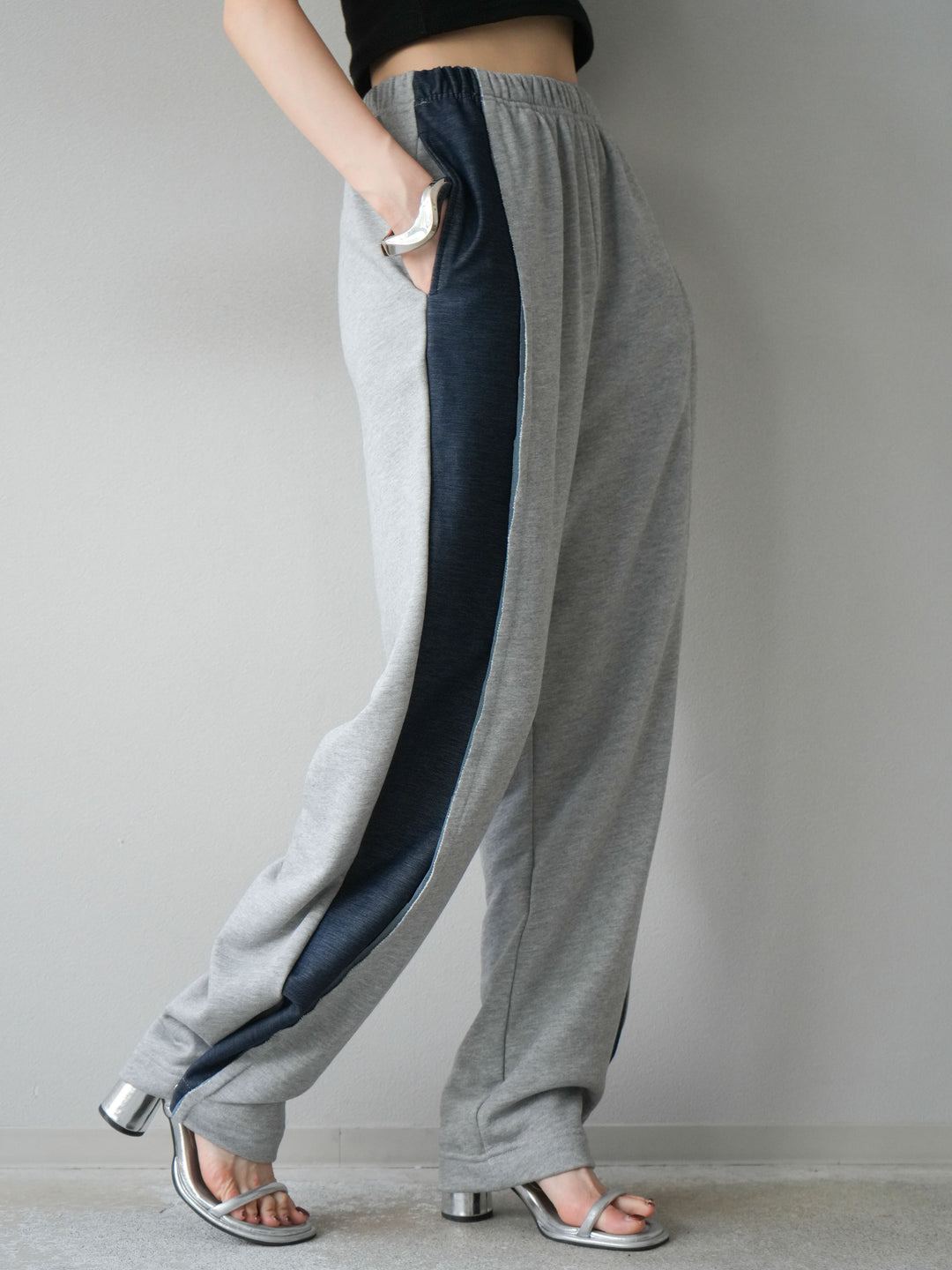 [予約]デニム切替2WAYデザインスウェットパンツ/グレー